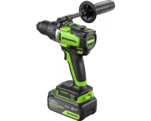 Дрель-шуруповерт аккумуляторная GREENWORKS GD24DD140 ударная, 24V, АКБ 4Ач и ЗУ 3707607CUB