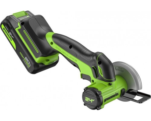 Угловая шлифмашина аккумуляторная GREENWORKS GD24UCS 24V, АКБ 2Ач и ЗУ 3402007CUA