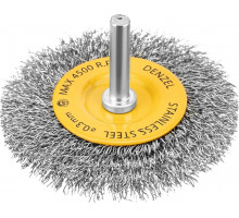 Щетка обдирочная для дрели Denzel 744603 75 мм, плоская, со шпилькой, нержавеющая витая про