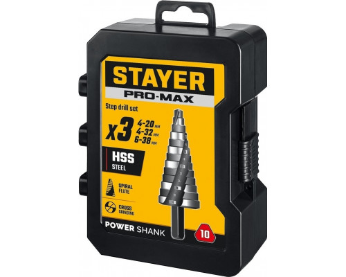 Набор сверл по металлу STAYER Pro-Max 4-38мм, 3 шт. ступенчатых 29661-4-38-H3