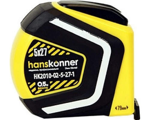 Рулетка HANSKONNER HK2010-02-5-27-1 автостоп, обрезиненный корпус, супермощный магнит