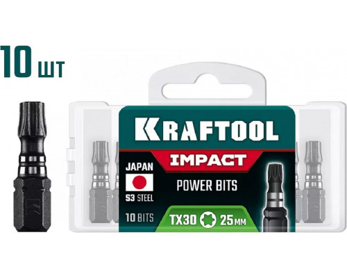 Бита для заворачивания KRAFTOOL Impact TX 30, 25 мм, 10 шт, ударная 26195-30-25-S10
