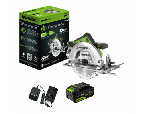Пила циркулярная аккумуляторная GREENWORKS GD24CS 24V, АКБ 5Ач и ЗУ 1500907CUG