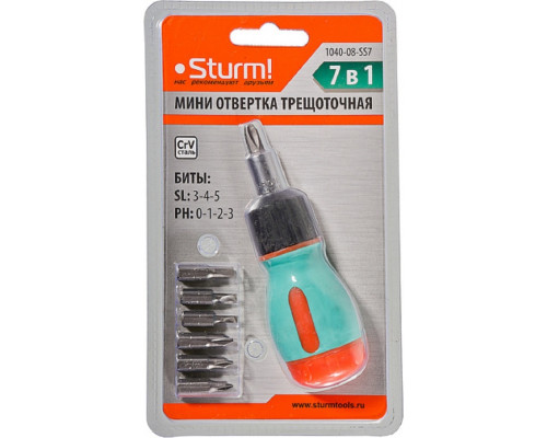Отвертка с битами Sturm 1040-08-SS7 в комплекте 6 бит
