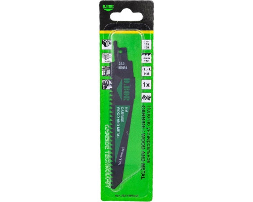 Полотна для сабельных пил D.BOR 115/150*4 мм HM / CARBIDE / WOOD AND METAL универсал.1 шт. D-232-150E4-01
