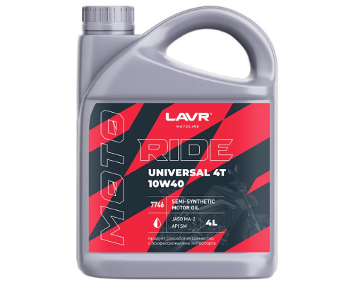 Масло для мотоциклов LAVR MOTO RIDE UNIVERSAL 4T 10W40 SM, 4 л Ln7746
