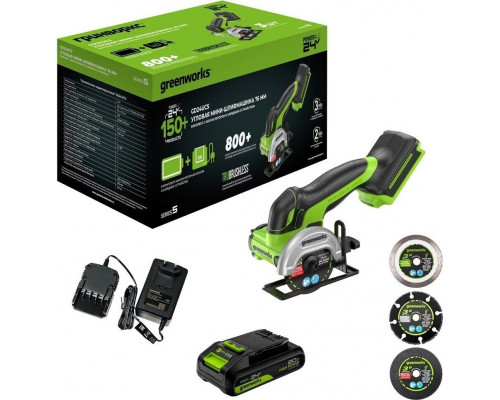 Угловая шлифмашина аккумуляторная GREENWORKS GD24UCS 24V, АКБ 2Ач и ЗУ 3402007CUA