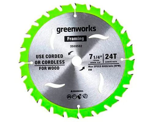 Пильный диск по дереву GREENWORKS 184x20 мм, 24T 2943407