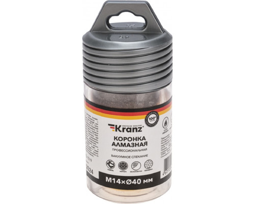 Алмазная коронка для сухого сверления Kranz KR-92-1019 по керамограниту и железобетону М14, 40мм