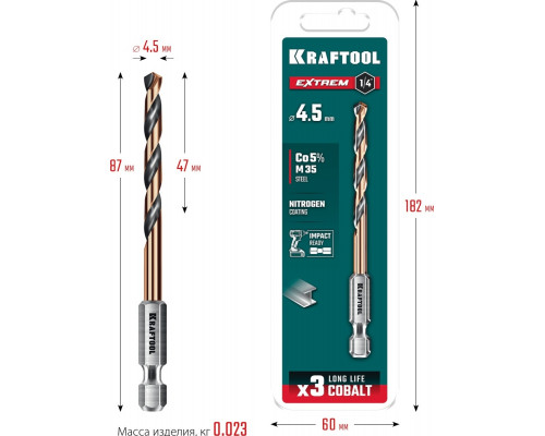 Сверло по металлу KRAFTOOL НЕХ-1/4