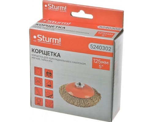 Щетка для УШМ Sturm 5 240 302 м14, d125мм, латунированная волнистая проволока 5240302