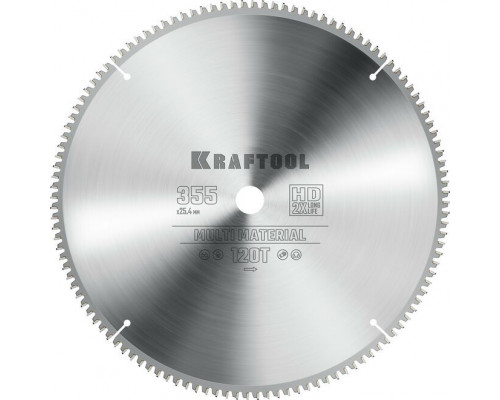 Пильный диск по алюминию KRAFTOOL Multi Material 355х25.4мм 120т 36953-355-25.4