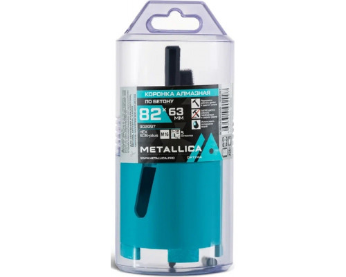 Коронка буровая SDS-plus METALLICA Optima 82x63 мм М16, алмазная, сегментная с хвостов. HEX, по бето 902097