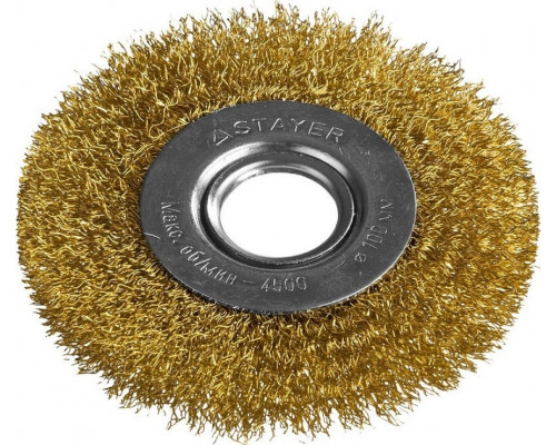 Щетка для УШМ STAYER PROFESSIONAL витая стальная латунированная проволока 0,3мм, 100 35122-100