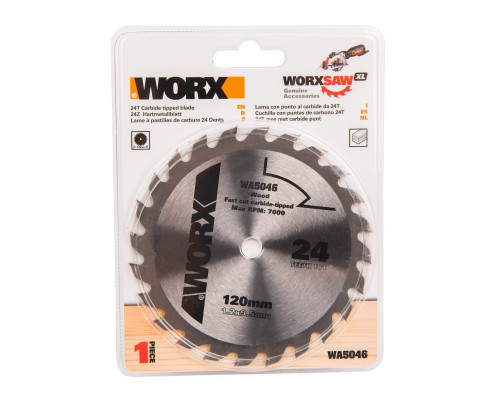 Пильный диск по дереву Worx WA5046 24T TCT твердосплавный 120х1,2х9,5 мм WA5046