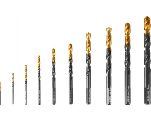 Набор сверл по металлу Denzel HSS-Tin, Golden Tip 1-10 мм, 10 шт 72316