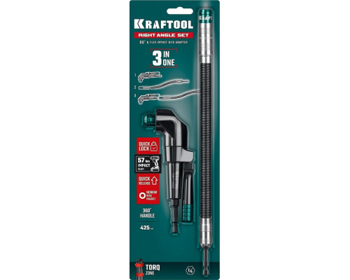Угловая ударная насадка KRAFTOOL RIGHT ANGLE SET + гибкий ударный адаптер, 140 мм, 425 мм 26778