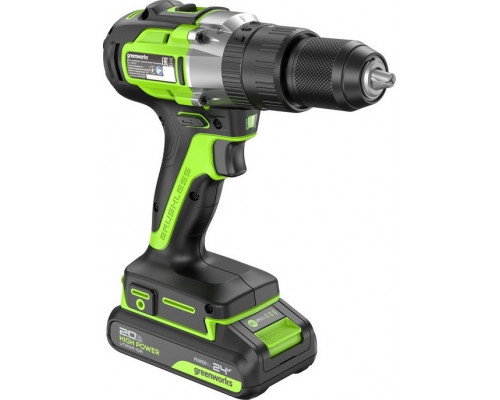 Дрель-шуруповерт аккумуляторная GREENWORKS GD24DD60 ударная, 24V, 2 АКБ 2Ач и ЗУ 3704107CUC