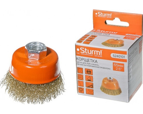 Щетка для УШМ Sturm 5 240 101 чашка м14, d65мм, латунированная волнистая пров 5240101