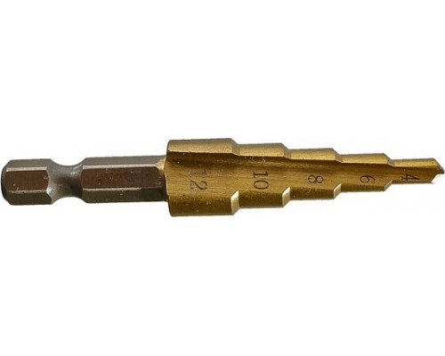 Сверло по металлу Sturm 1055-S412 ступенчатое 4-12мм, шаг 2мм, hss+tin прямое