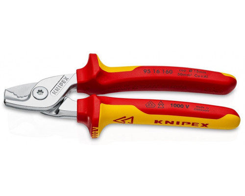 Ножницы для резки кабеля диэлектрические KNIPEX KN-9516160SB VDE ø 15 мм, 160 мм, ручки
