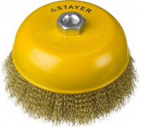 Щетка для УШМ STAYER PROFESSIONAL чашечная витая стальная латунированная проволока 0 35125-150