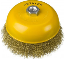 Щетка для УШМ STAYER PROFESSIONAL чашечная витая стальная латунированная проволока 0 35125-150