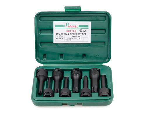 Набор ударных головок TORX 1/2 дюйма HANS 846014-8, T30-T70, 8 предметов