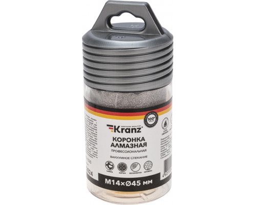 Алмазная коронка для сухого сверления Kranz KR-92-1020 по керамограниту и железобетону М14, 45мм