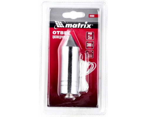 Отвес строительный MATRIX 84888 цилиндрический, 300 г, шнур 5 м