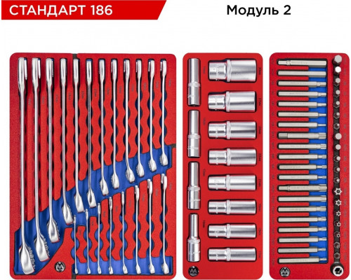 Набор инструментов для тележки МАСТАК СТАНДАРТ, 10 ложементов, 186 предметов 5-00186