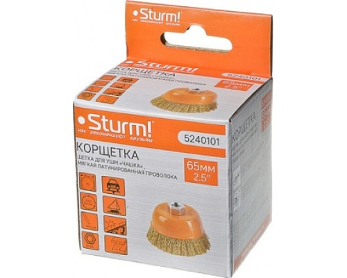 Щетка для УШМ Sturm 5 240 101 чашка м14, d65мм, латунированная волнистая пров 5240101