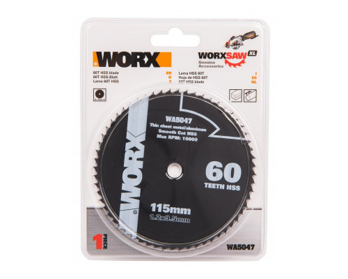 Пильный диск по металлу Worx WA5047 60T HSS 115х1,2х9,5 мм WA5047