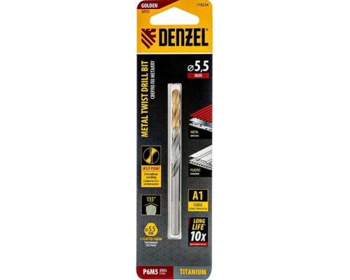 Сверло по металлу Denzel Р6М5, Golden Tip спиральное 5,5x93мм 718234