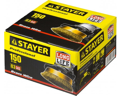 Щетка для УШМ STAYER PROFESSIONAL чашечная витая стальная латунированная проволока 0 35125-150