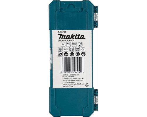 Набор сверл по металлу MAKITA D-75758 кобальт HSS-Co 6 шт. (2,3,4,5,6,8 мм) D-75758