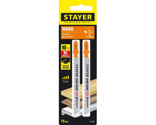 Пилки по дереву STAYER T101BF bi-metal, 75мм, 2шт. 159901-2.5_z02