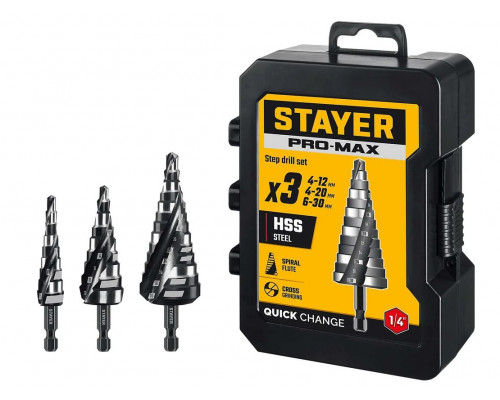 Набор сверл по металлу STAYER Pro-Max 4-30мм, 3 шт. ступенчатых 29661-4-30-H3