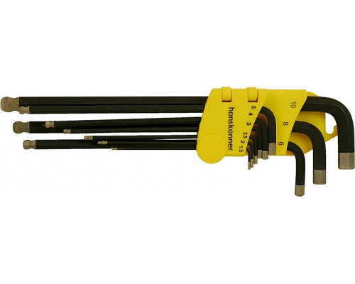 Набор шестигранных ключей HANSKONNER HK1045-04-9-XL супер-длин S2 с шаром наконечником, алмаз, 9 шт (1.5-10 мм)