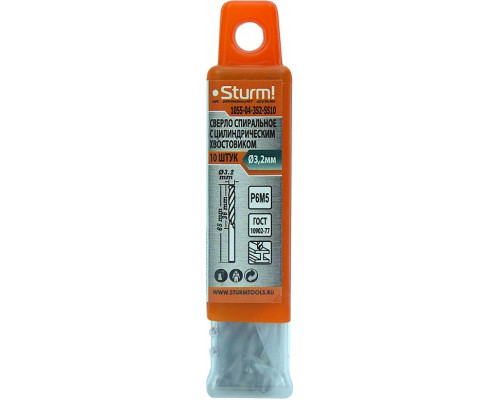 Сверло по металлу Sturm 1055-04-3S2-SS10 3,2х65мм, 10 шт.