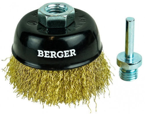 Щетка обдирочная для дрели BERGER BG1740 латунированная сталь 0.3 мм, d 75 мм, M14 + хвосто