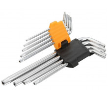 Набор ключей TORX TOLSEN TT20056 Г-образных T10H-T50H, удлиненные, с отверстием, 9