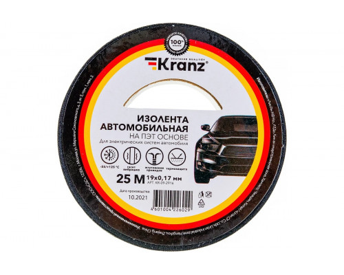 Изолента Kranz KR-09-2916 автомобильная ПОЛИЭСТЕР 19 мм х25 мх0,17 мм
