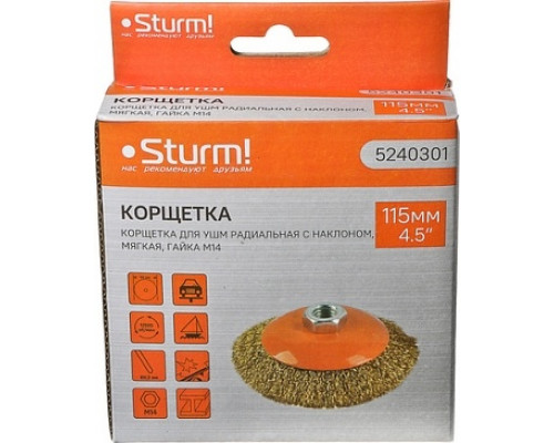 Щетка для УШМ Sturm 5 240 301 м14, d115мм, латунированная волнистая проволока 5240301