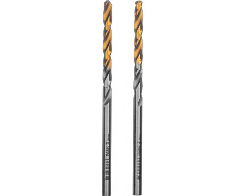 Сверло по металлу DENZEL Р6М5, Golden Tip спиральное 3x60мм, 2шт 718225