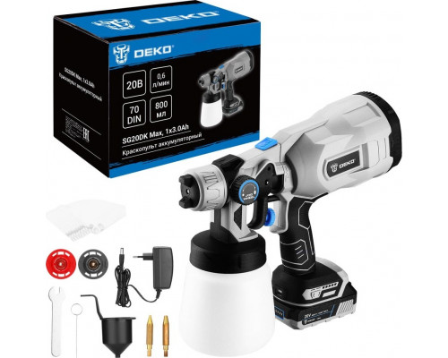 Краскопульт аккумуляторный DEKO SG20DK Max 20В, 800 мл, 1x3.0 Ач 083-1135