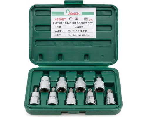 Набор головок 1/2" HANS 4609ET E-Star и Star 9 пр