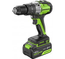 Дрель-шуруповерт аккумуляторная GREENWORKS GD24DD60 ударная, 24V, АКБ 4Ач и ЗУ 3704107CUB