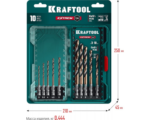 Набор сверл по металлу KRAFTOOL IMPACT COBALT HEX-1/4