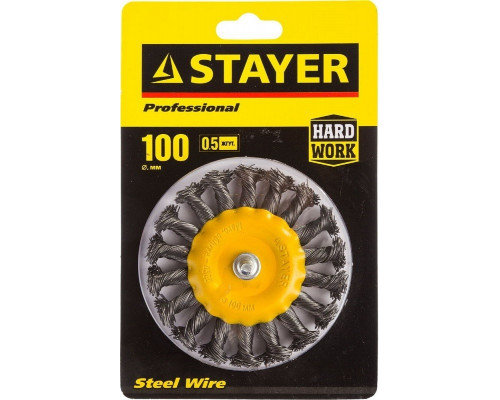 Щетка обдирочная для дрели STAYER PROFESSIONAL дисковая проволока 0,5мм, 100мм 35115-100